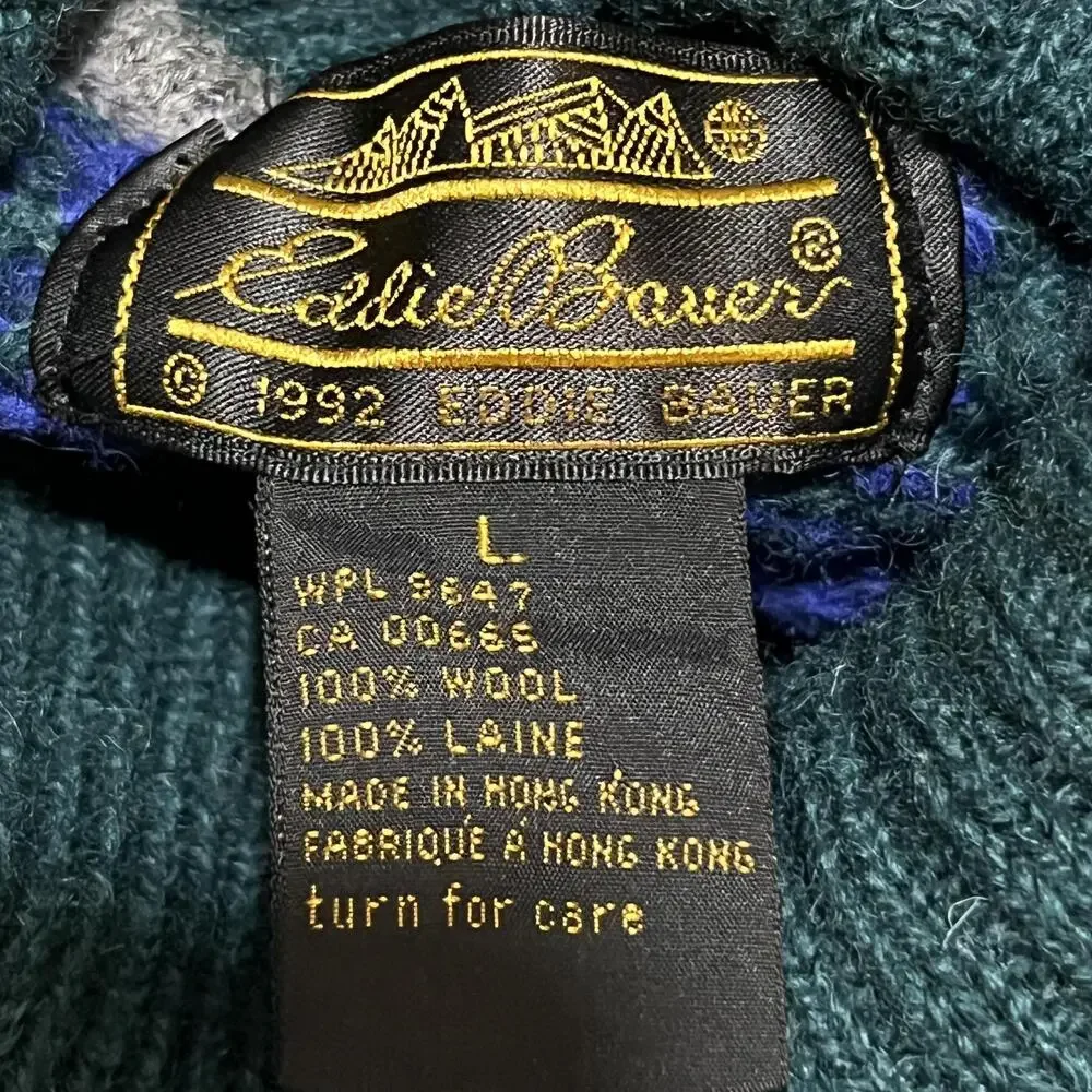 Vintage Eddie Bauer Moose Sweater Knit Wool Turtleneck Fair Isle 90s Lopapeysa